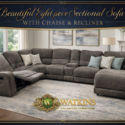 🔥 Ashley Furniture Large 8-Piece Sectional Sofa – Chaise & Recliner 🛋️ FREE DELIVERY 🔥