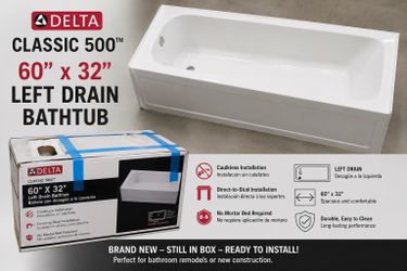 NEW Delta Classic 500 60” x 32” Left Drain Bathtub – Still in Box