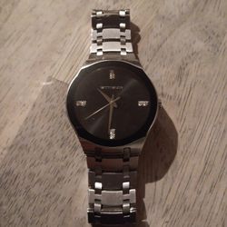Gentleman's 37mm SS WITTNAUER Black Dial w Diamond Accents SWISS Watch