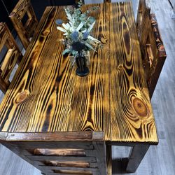 Handmade Rustic Solid Wood Dining Table Set