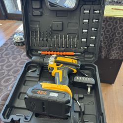 48V Cordless Drill With Bits, charger, 1 battery & case 