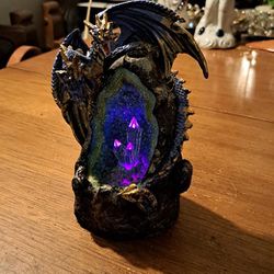 Unique Blue Dragon LED Crystal Geode Incense Backflow Burner, Creates A Cool Milky Waterfall Effect, 2 AA Batteries Included 