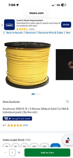 1000-ft 12 / 2 Romex SIMpull Solid wire
