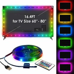 TV LED Backlight, 16.4ft LED Lights for TV 60 65 70 75 80 inches, USB Powered RGB Color with Remote Control
