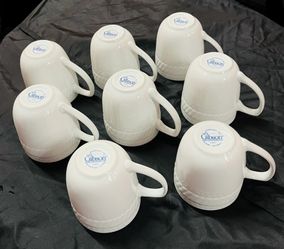 Set of 8 Solid White Embossed Coffee Mugs 