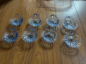 8 Antique Cambridge Light Blue Glass Footed Seashell Salt Cellars