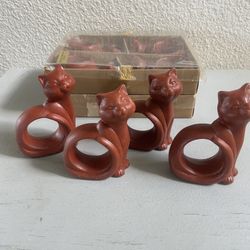 Vintage Terracotta Pottery Cat Napkin Rings