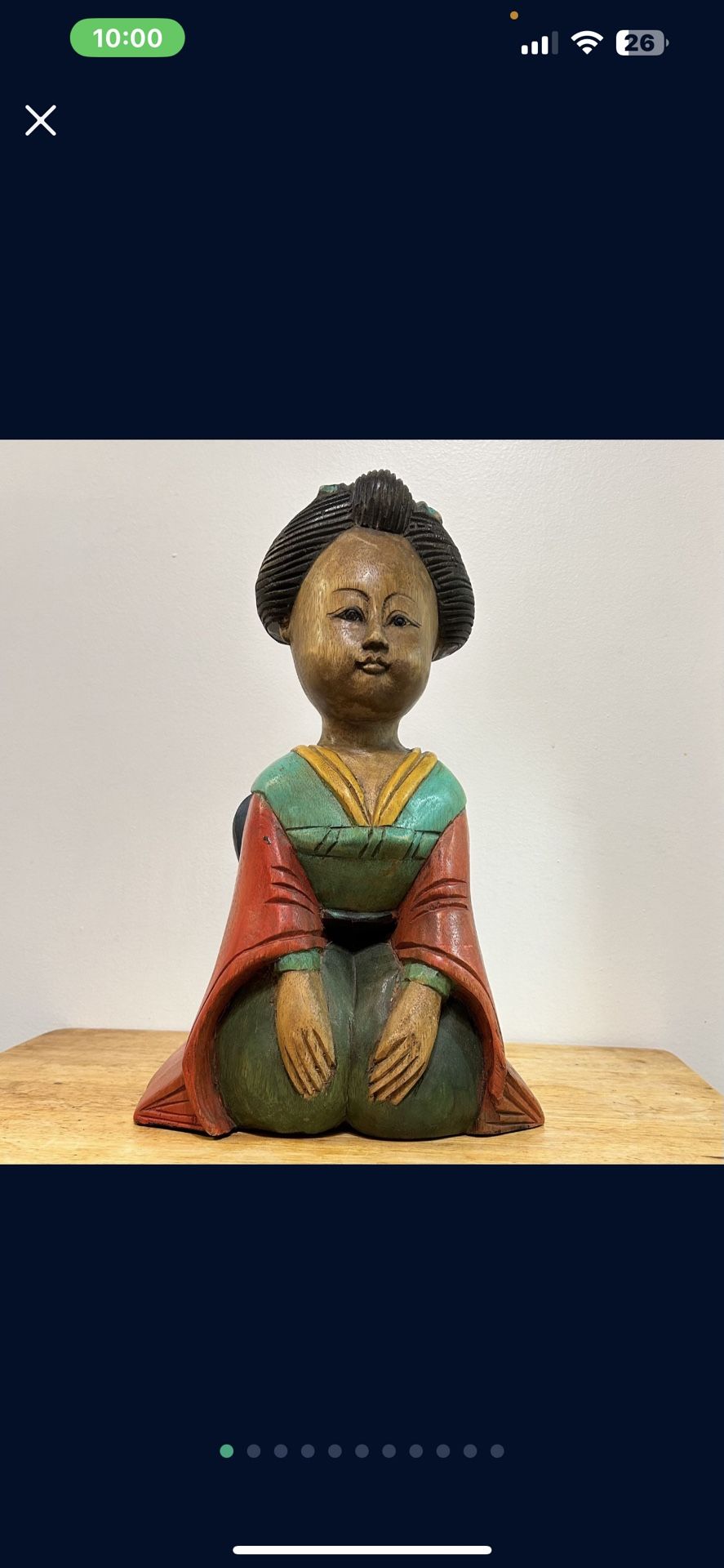 Vintage wood statue good luck, meditating Asian