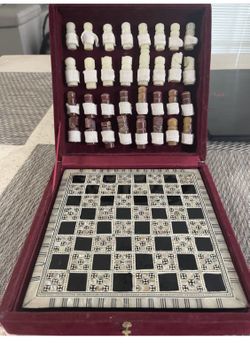 Handmade antique vintage Chess Board Inlaid Mother of Pearl