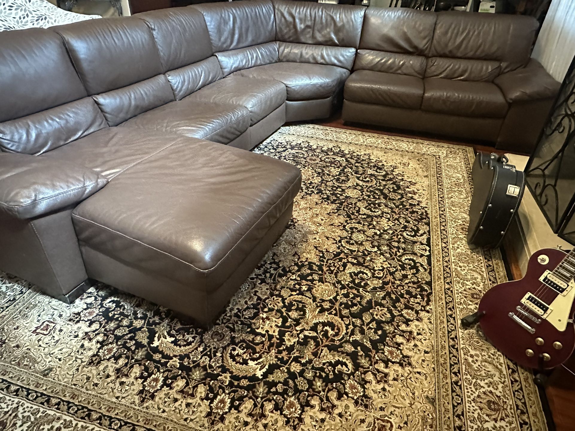 Sectional Sofa Couch Brown Real Leather