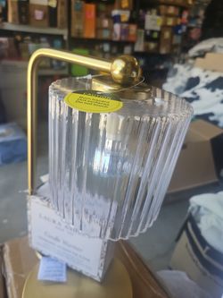 14.2in glass shade gold stem with steel base