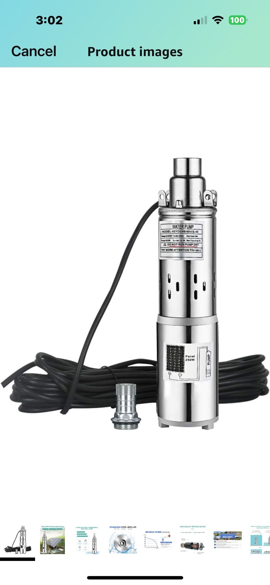 BRAND NEW 24V 3”LARGE FLOW STAINLESS STEEL SOLAR WATER PUMP 1500L/HR 98FT MAX HEAD, SUBMERSIBLE WELL PUMP