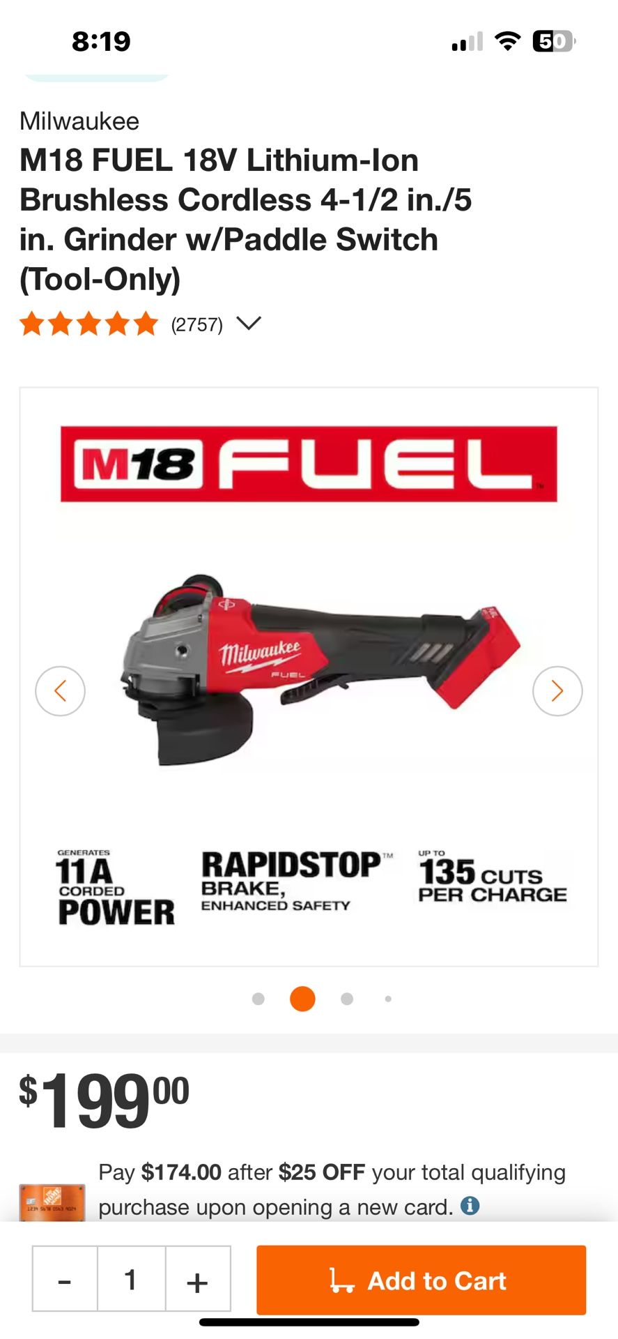 Milwaukee M18 FUEL 18V Lithium-Ion Brushless Cordless 4-1/2 in./5 in. Grinder w/Paddle Switch (Tool-Only)