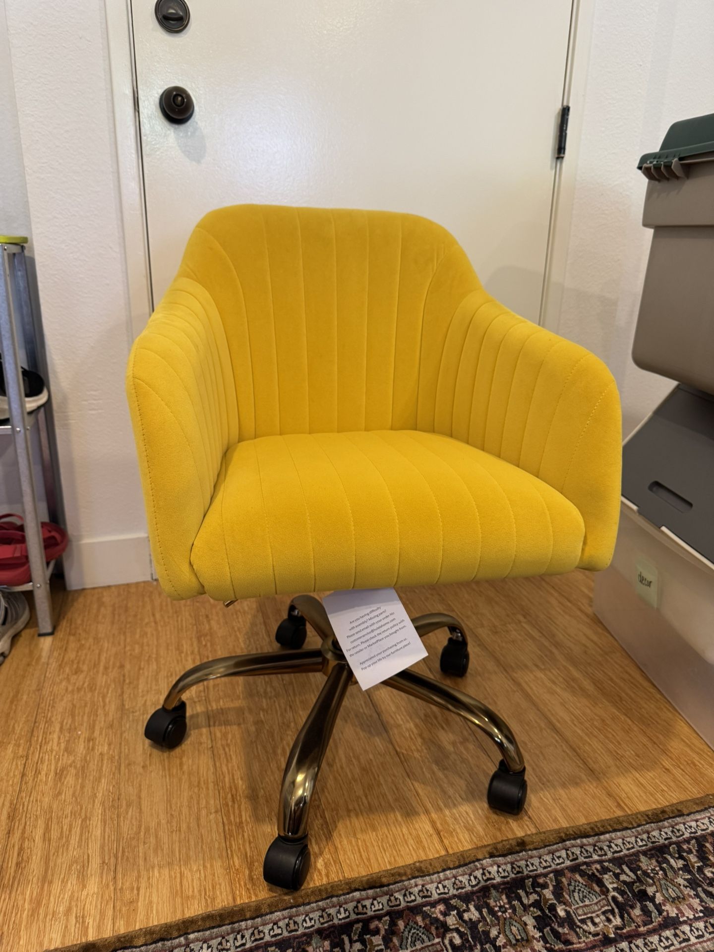 Yellow velvet cushion desk chair