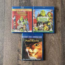 Shrek the Third, Shrek Final Chapter & Puss in Boots Kid’s Blu-Ray Movies