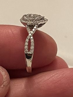 14K White Gold .85 TCW Cluster Teardrop Woven Engagement Ring Thumbnail