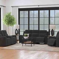 New Reclining Couch / Love Seat.  Charcoal Or Taupe Suede Like Upholstery.  Free Delivery!