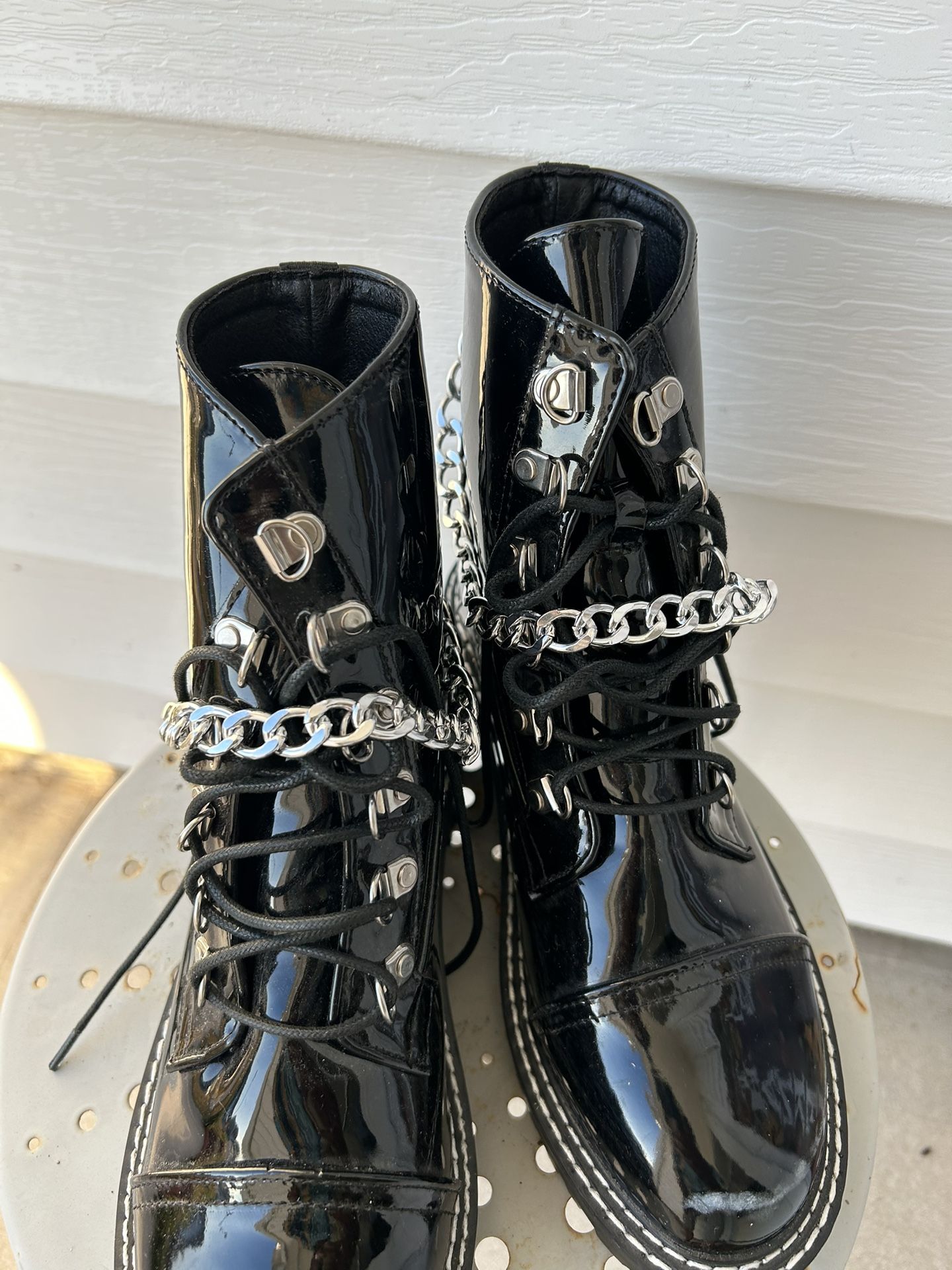 Black Faux, leather, combat boots for ladies