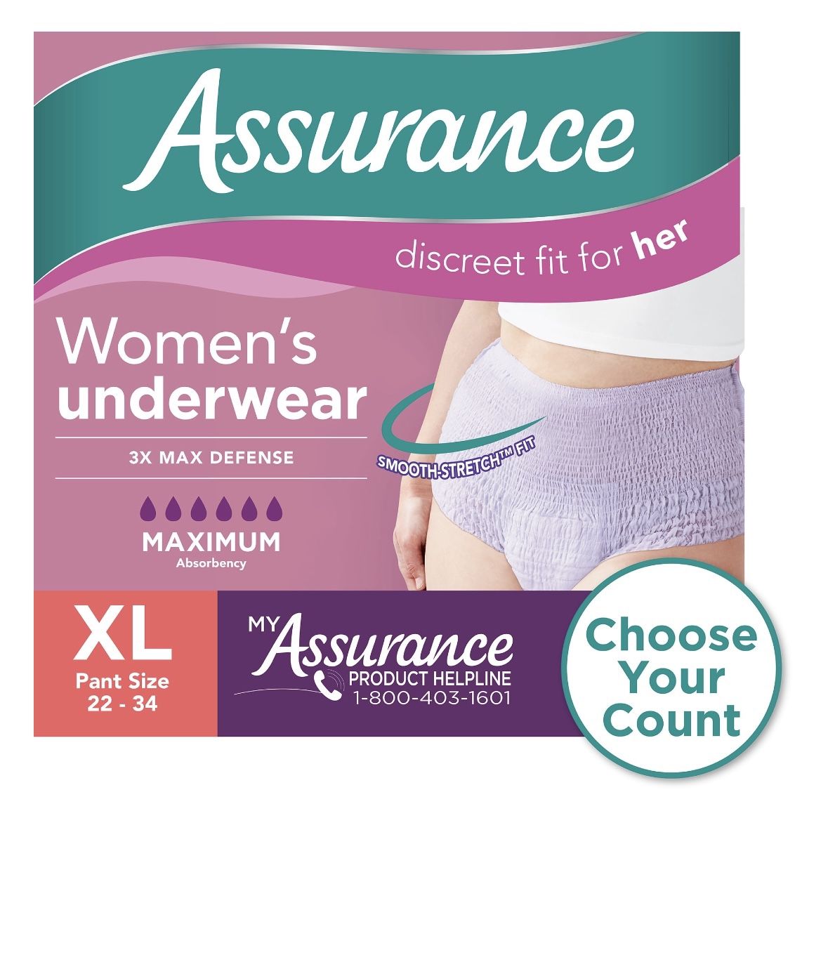 Assurance Women's Incontinence & Postpartum Underwear, XL, Maximum Absorbency (36 Count)