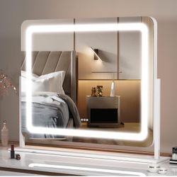 Vanity Mirror with Lights, 24.2" x 18.9" LED Make up Mirror, Light up Mirror with 10X Magnification and USB Charging Port