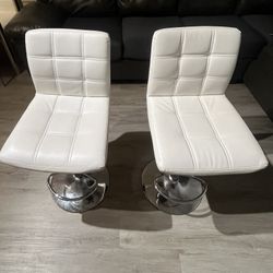 Set of 2 White Faux Leather Bar Stools