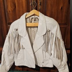 Fringed white LEATHER JACKET 