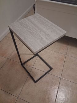 C-Shape Side Table with Stone Top