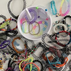 Tons Of Bracelets / Choker Necklaces / Lot Of Jewelry / Teen Gift