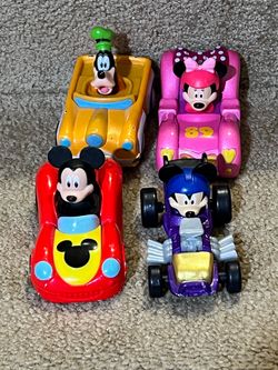 Disney Roadster Mickey Mouse Purple car Goofy Minnie Toy Lot of 4 die cast metal
