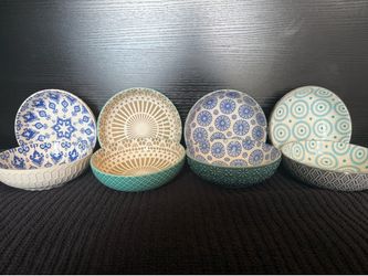 Signature Housewares Stoneware Bowl Set 8pc Geometric-Boho design