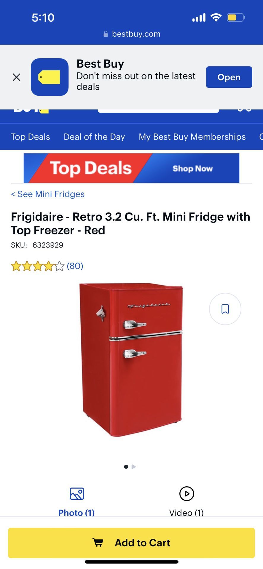 Mini Fridge With Top Freezer- Red Color