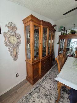 Large Wood China Cabinet with Glass Doors