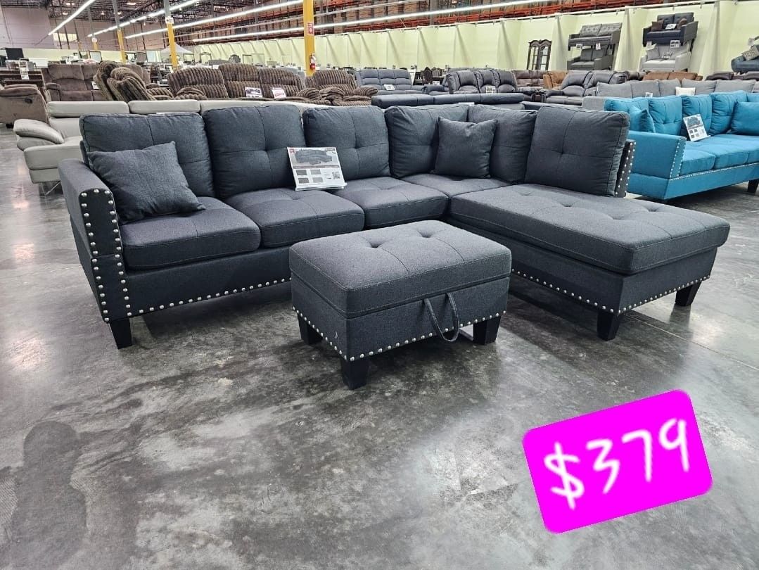 BRAND NEW 3PC SECTIONAL SOFA SET WITH OTTOMAN AND ACCENT PILLOWS INCLUDED $379