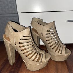 Size 7 Faux Leather Tan Platform Heels