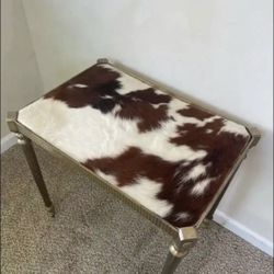 Custom Cowhide Brass Side Table