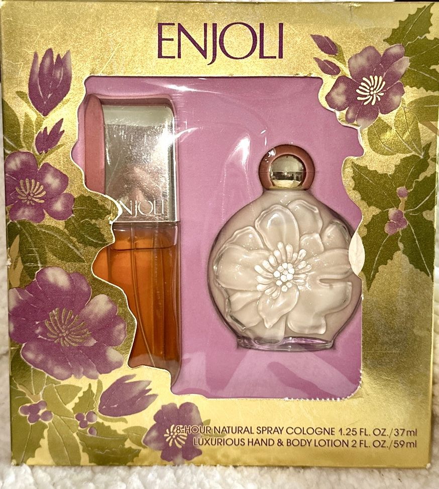 Enjoli Two Piece Set~ 8 Hour Natural Spray Cologne and Luxurious Hand & Body Lotion. Brand new in gift box as pictured~Rare and Vintage !