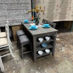 COUNTER HEIGHT DINING ROOM SET, 5 PCS GREY - [NEW]