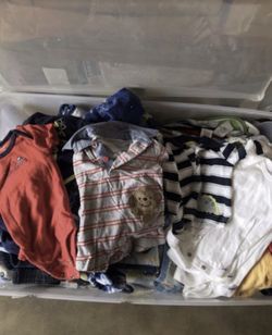 Bin of Boys Clothes Size Newborn - 12mo