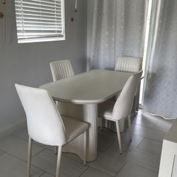 White Dining Table. Sturdy. With 4 Leather Chairs 