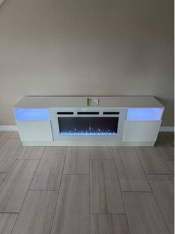 Electric Fireplace TV Stand with LEDs and Working Heater NEW