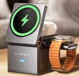 LISEN Qi2 Magsafe Charger Stand 3 in 1 Charging Station for Apple iPhone and Watch Charging Station for 15W Magsafe Charger Stand Cube, Foldable for i