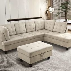 New light gray Sectional Couch with ottoman 
