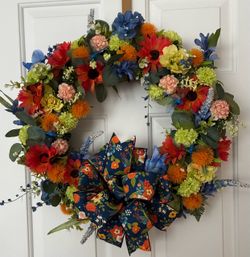 Handmade 24” Versatile Fall Wreath with Blue Accents