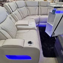 Power recliner sectional sofa with Dual BT speakers power head rests LED USB wireless chargers