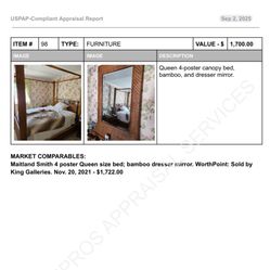 Queen 4-poster Bamboo Canopy Bed + Dresser Mirror