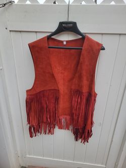 Leather Suede Unisex Vest Large Rust Color 