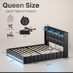 Queen Size LED Storage Bed Frame – Like New – $100
