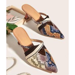 Women’s snakeskin slip on mules shoes heels  multicolor