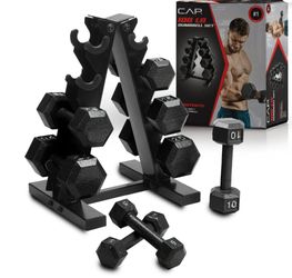 Cap Barbell 100 lb Cast Iron Hex Dumbbell Weight Set with Rack, Black