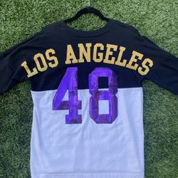 NBA Los Angeles Lakers Long Sleeve Womens Small Shirt Black White Purple Sequin 48